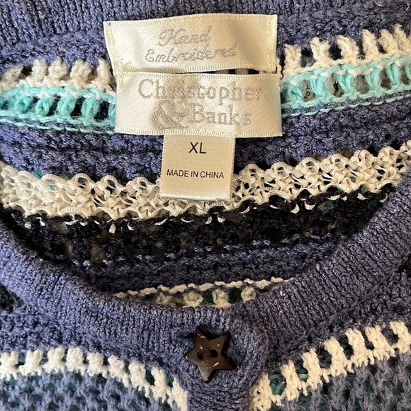 SURPRISE 2 SURPRISE sweaters - lightweight knit - blue hand embroidered & coral - Picture 2 of 5